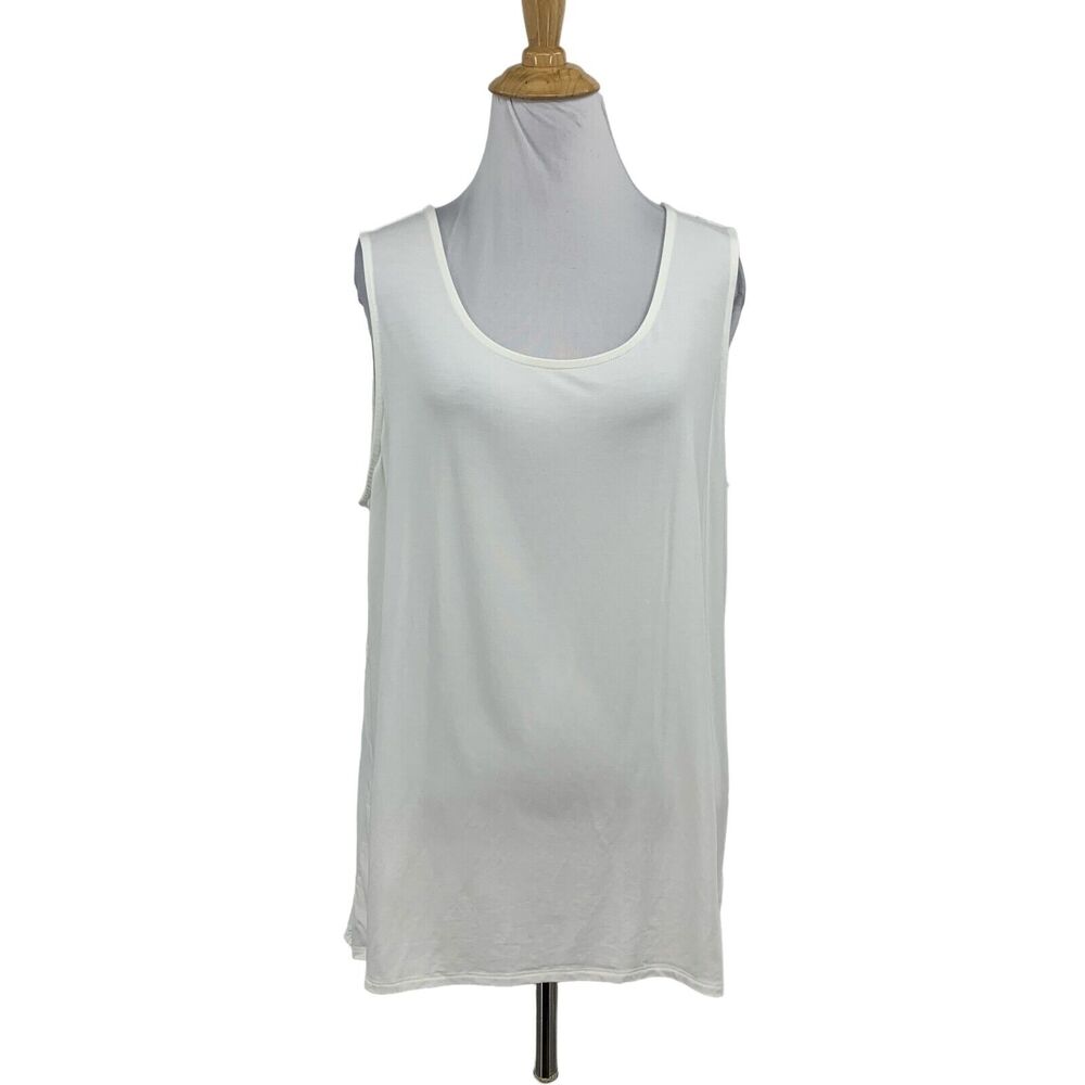 Soft Surroundings Tank Top Women L Large White Scoop Neck Back Pleat High Low